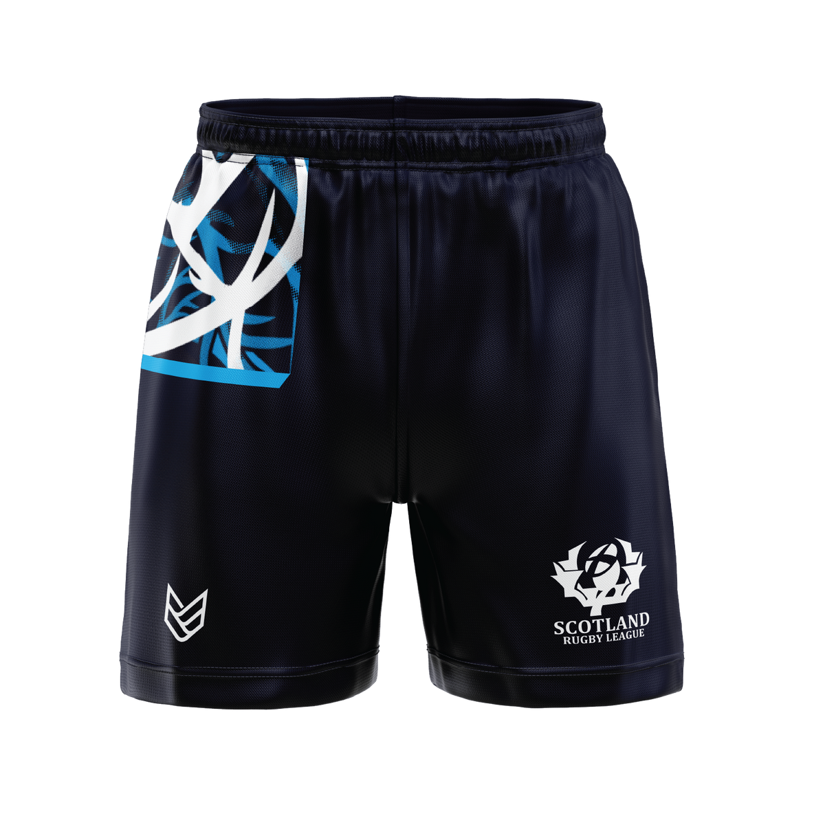 Scotland Rugby League 2027 SUBLIMATED ANTLER TRAINING SHORTS WHITE/BLUE